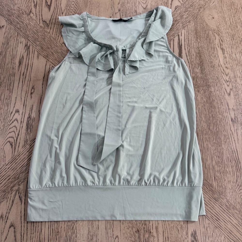 The Limited Women's Large Light Mint Green Sleeveless Ruffle Neck Tie Blouse Top